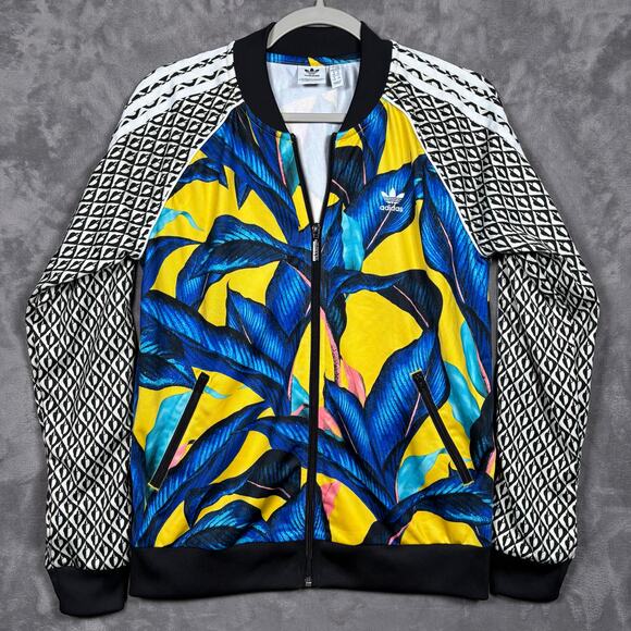 Adidas x FARM Rio Blue Leaves Track Jacket Women’s M DH3066 - Picture 1 of 6